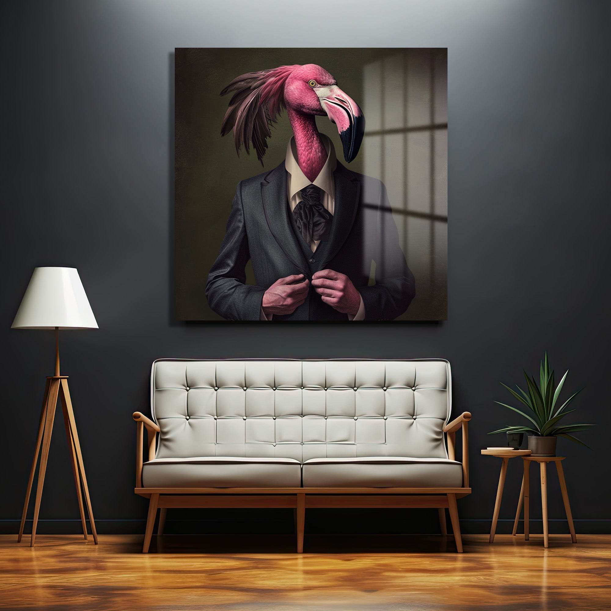 Flamingo Beyefendi: Pembe Zarafet Temalı Modern Cam Tablo