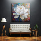 Zarif Beyaz Lotus Çiçeği Modern Sanat Cam Tablo