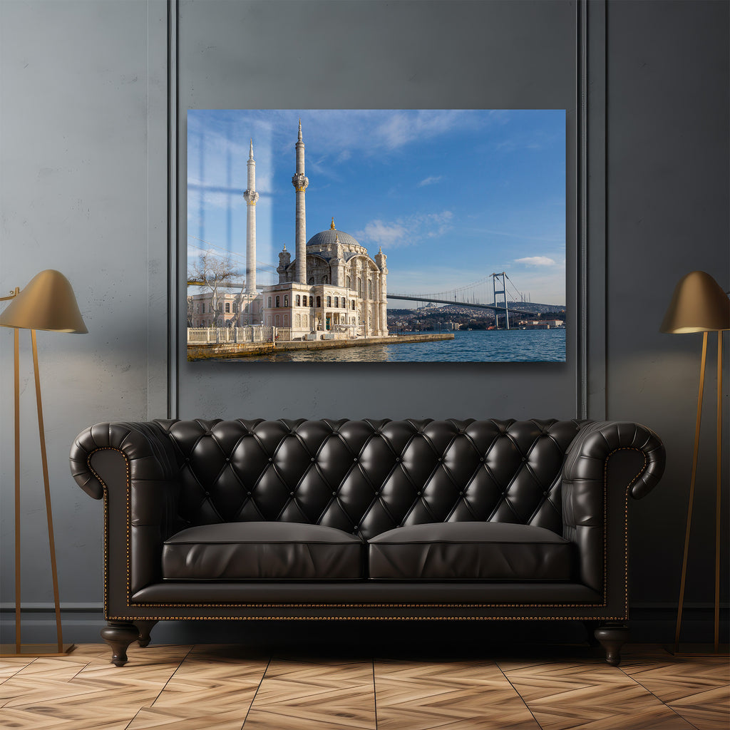 İstanbul'un Kalbinden: Ortaköy Camii ve Boğaz Köprüsü Cam Tablo