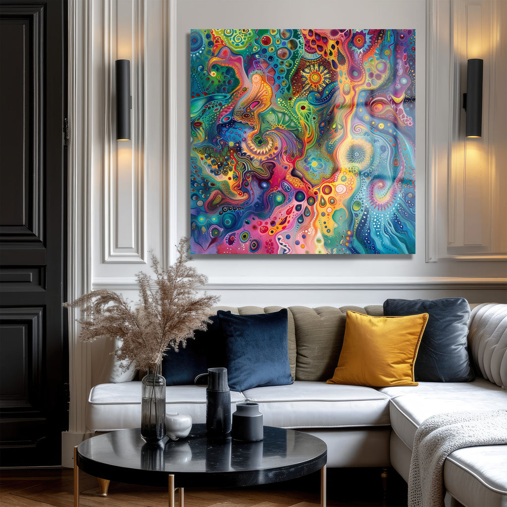 Ruhun Dansı: Canlı Renklerle Psychedelic Soyut Cam Tablo