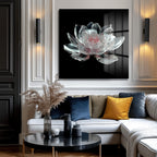 Ethereal Cam Lotus Çiçeği Cam Tablo: Zarafetin Yansıması