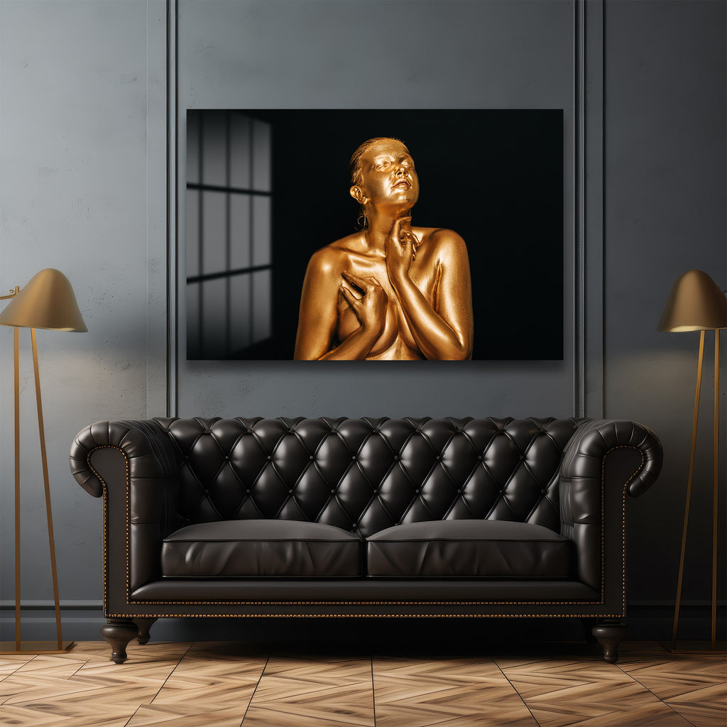 Altın Dokunuş: Modern Sanat Temperli Cam Tablo