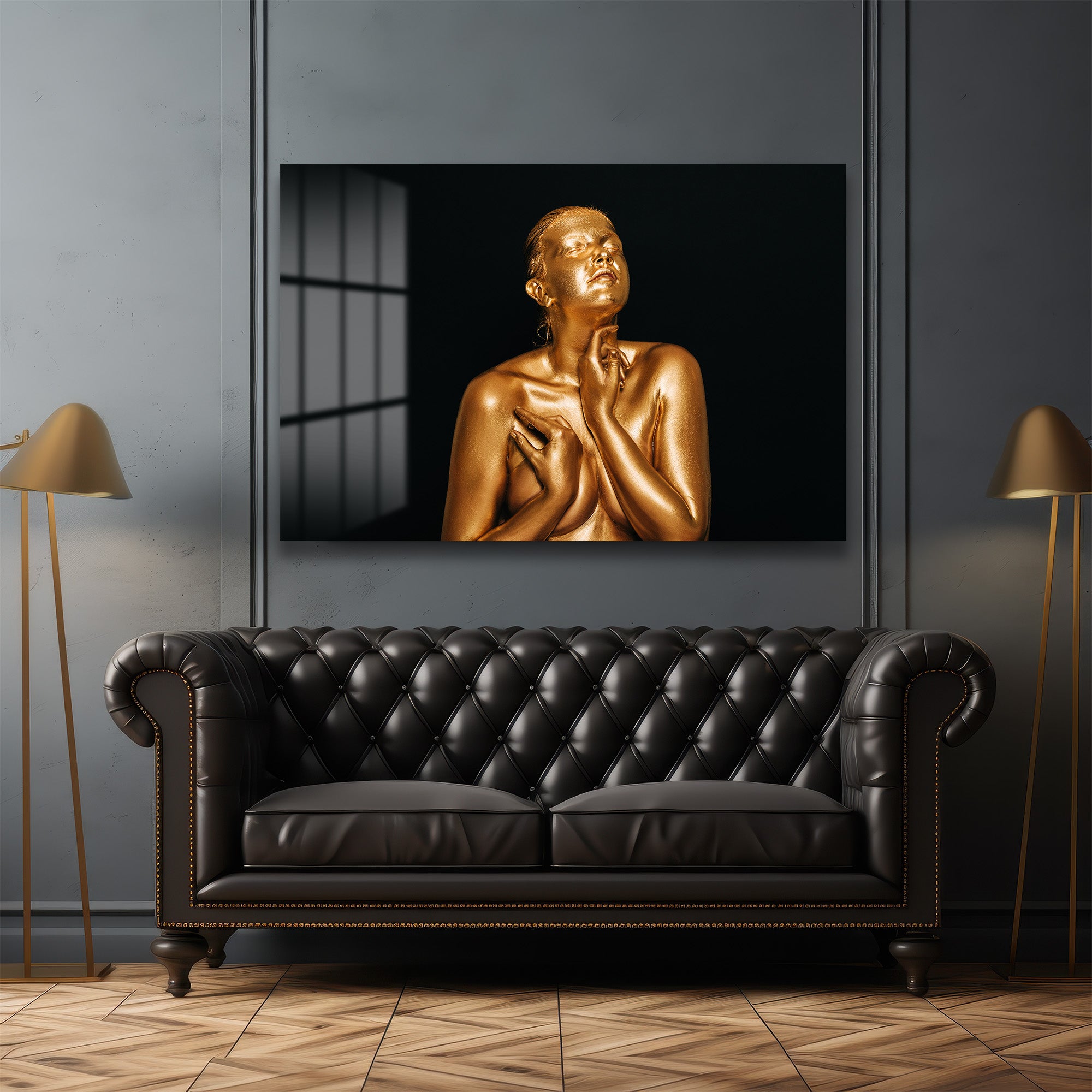 Altın Dokunuş: Modern Sanat Temperli Cam Tablo