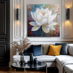 Zarif Beyaz Lotus Çiçeği Modern Sanat Cam Tablo