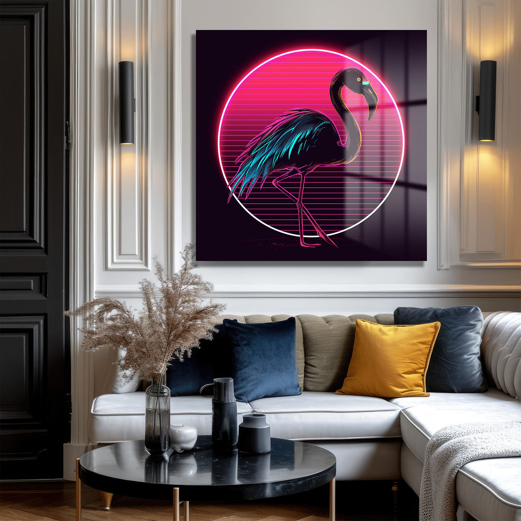 Neon Flamingo Rüyası: Synthwave Estetiğinde Cam Tablo