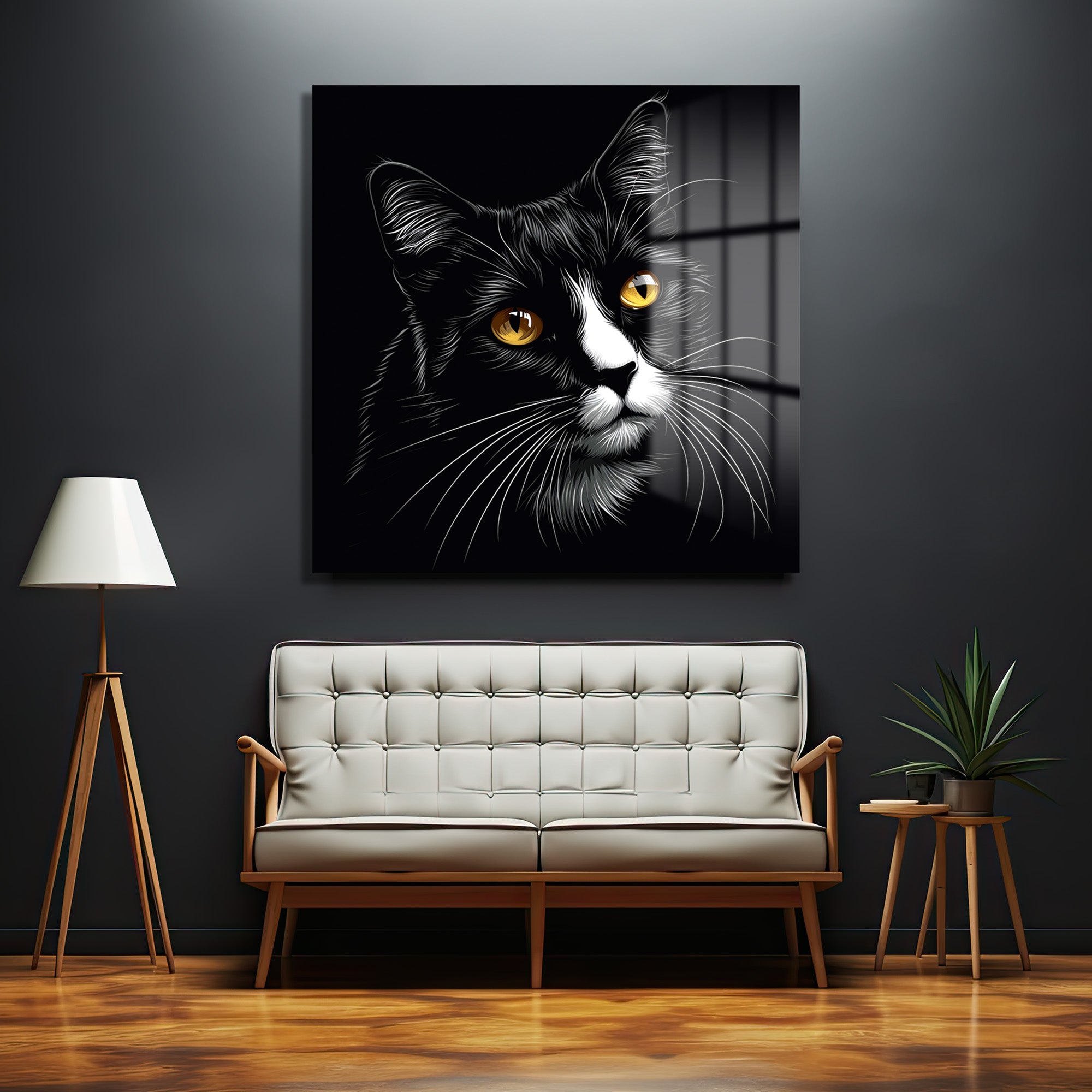 Gizemli Bakışlar: Siyah Kedi Cam Tablo
