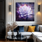 Işıltılı Lotus Çiçeği Cam Tablo: Huzur ve Zarafet