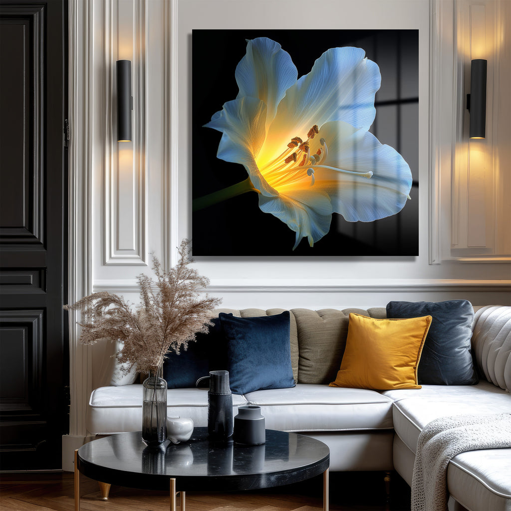 Işıltılı Çiçek Modern Sanat Cam Tablo