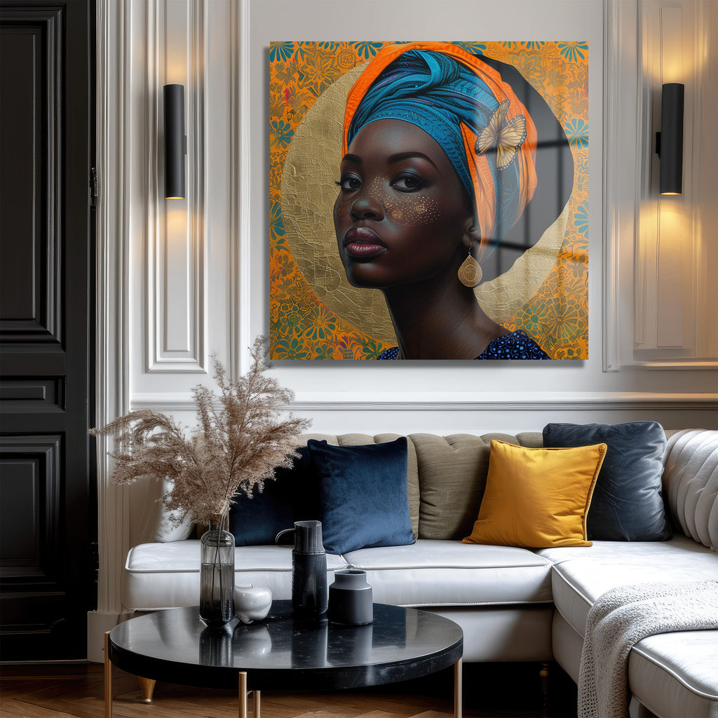 Vibrant Afrika Kadını Portresi Cam Tablo