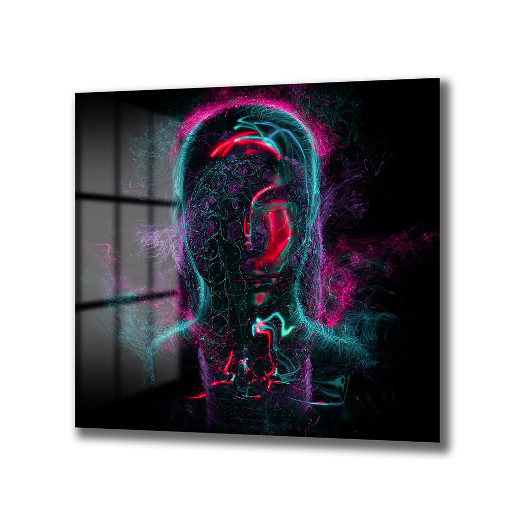 Neon Enerji İnsan Figürü Modern Cam Tablo