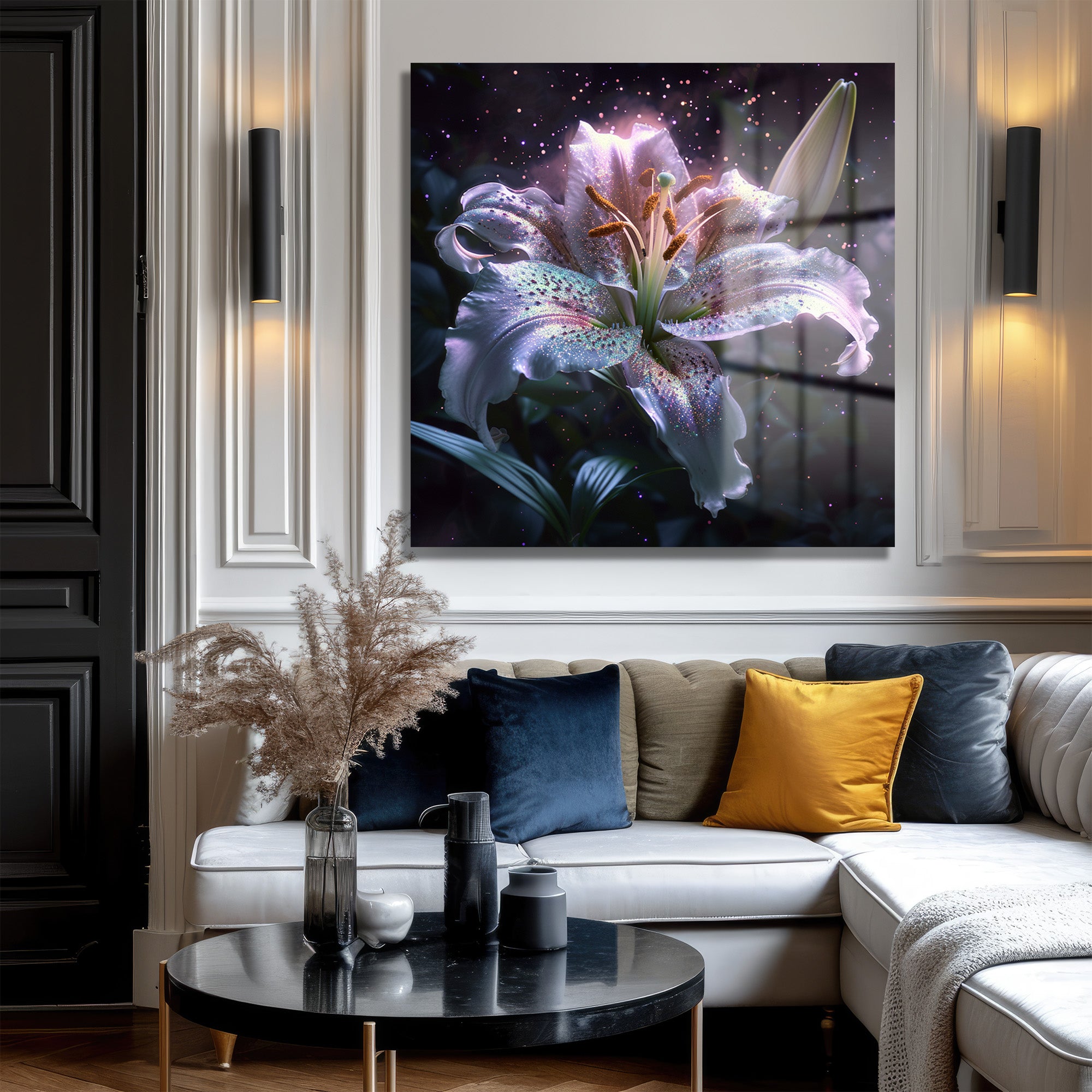 Işıltılı Zambak Cam Tablo - Büyüleyici Modern Sanat