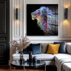 Majestik Neon Aslan Dijital Sanat Cam Tablo