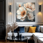 Pastel Tonlarda Zarif Çiçekler Modern Cam Tablo