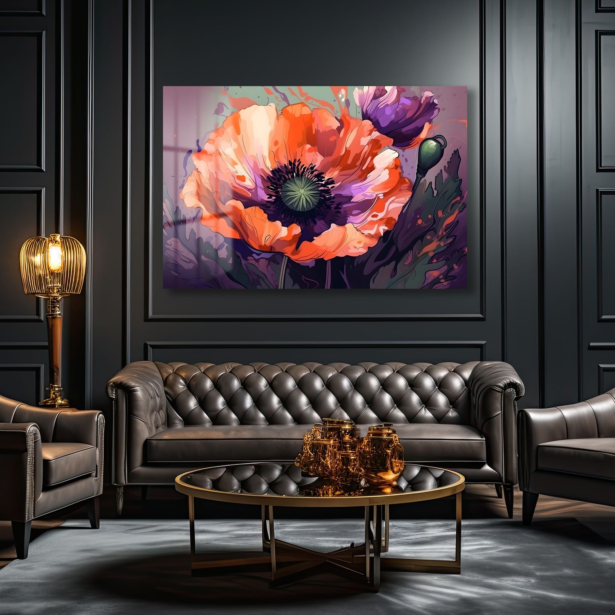 Canlı Haşhaş Büyüsü: Modern Sanat Temperli Cam Tablo