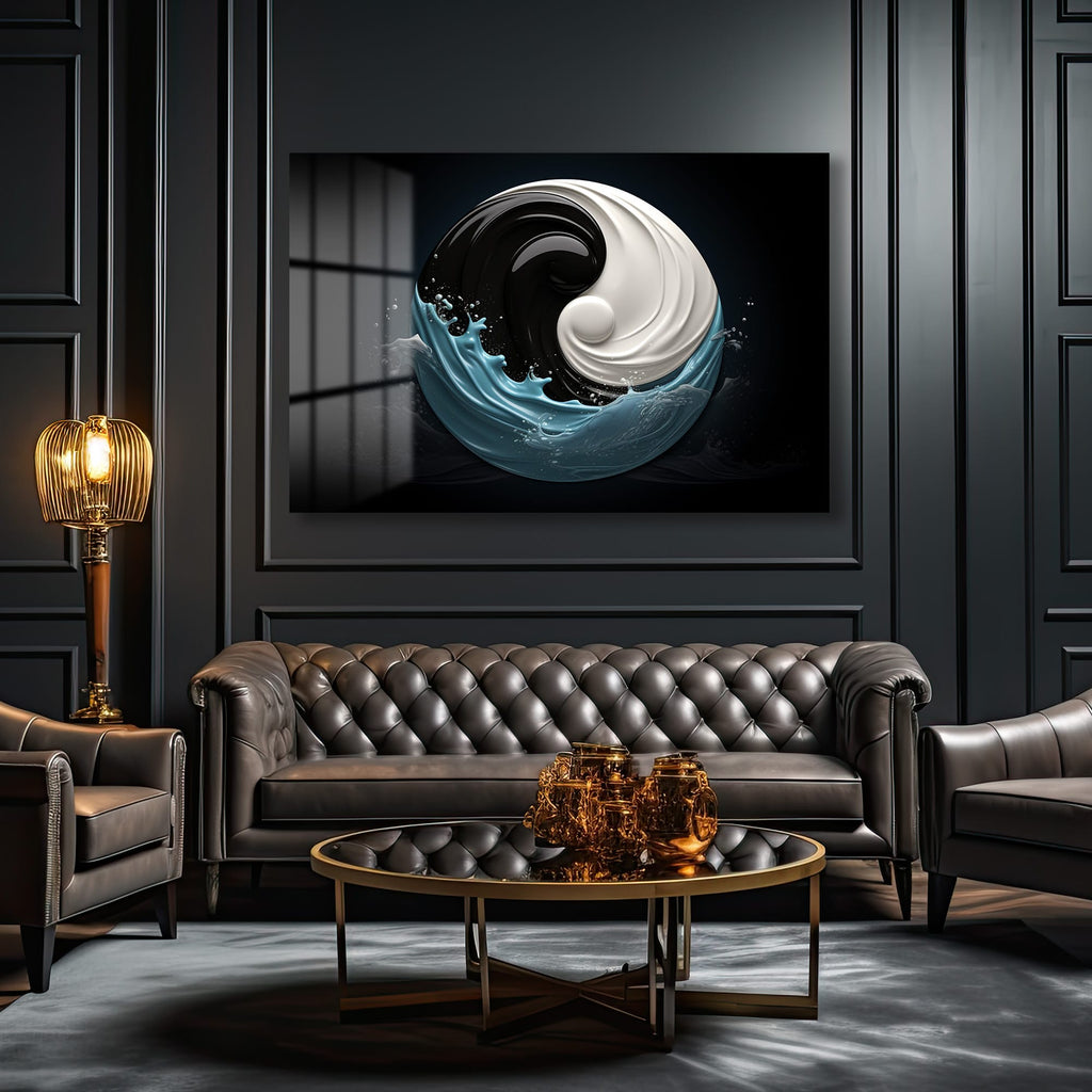 Yin-Yang Dalgaları: Modern Denge Temalı Cam Tablo