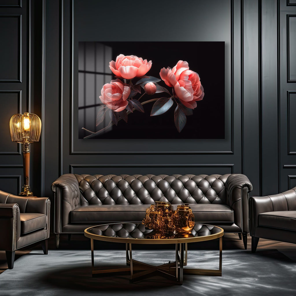 Şeftali Tonlarında Şakayıklar: Modern Floral Cam Tablo