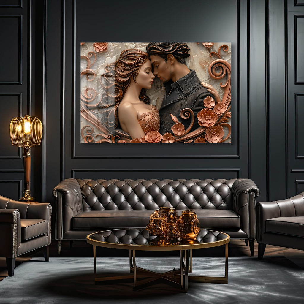 Aşkın Sonsuz Dansı: Romantik Relief Cam Tablo
