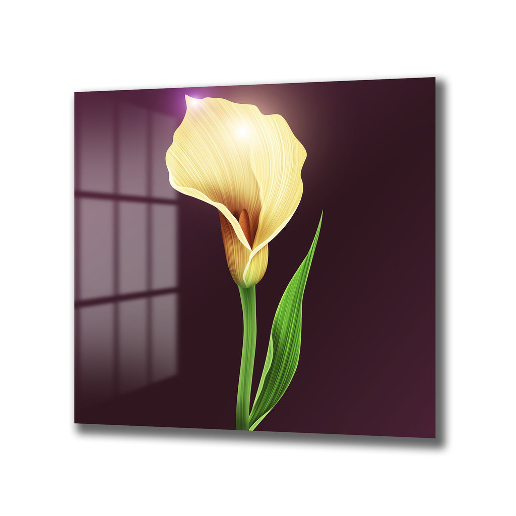 Işıltılı Sarı Calla Zambak Modern Cam Tablo