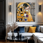 Aşkın Altın Dokunuşu: Gustav Klimt Öpücük Cam Tablo