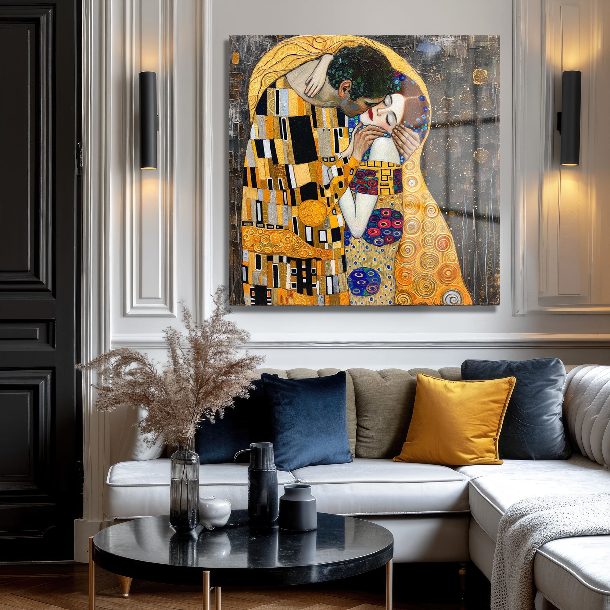 Aşkın Altın Dokunuşu: Gustav Klimt Öpücük Cam Tablo
