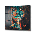 Gizemli Glitch Sanatı Kadın Portresi Cam Tablo