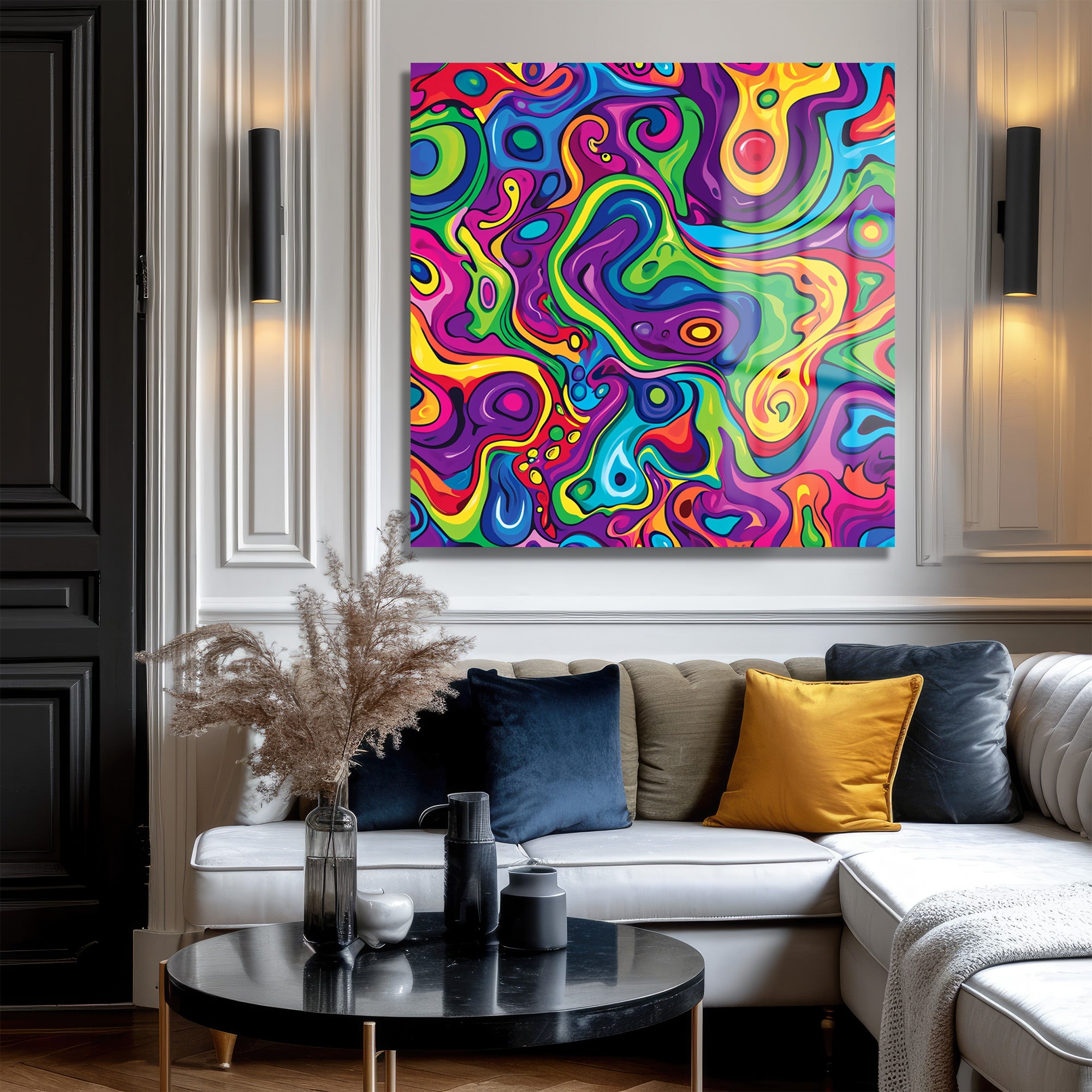 Canlı Renklerin Dansı: Psychedelic Akışkan Sanat Cam Tablo