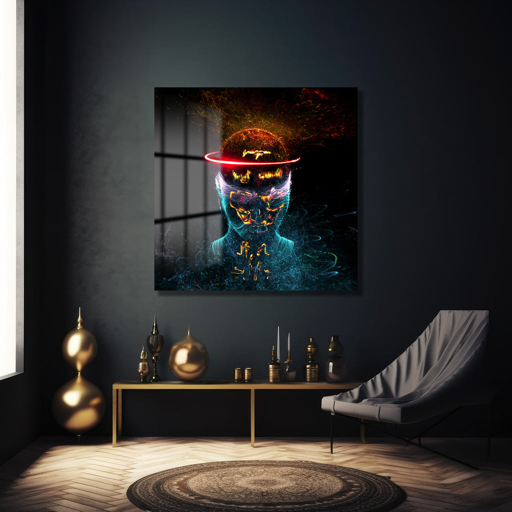 Dijital Aura İnsan Figürü Cam Tablo - Modern Soyut Sanat