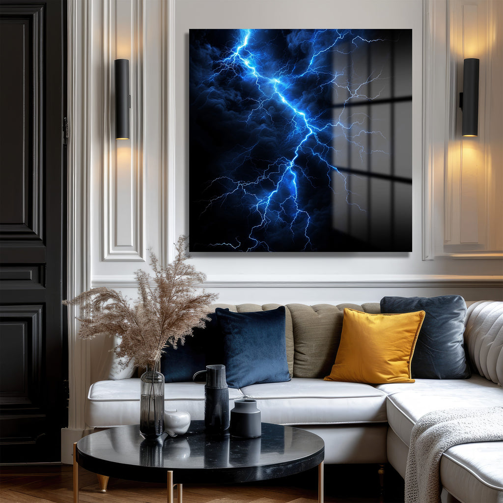 Mavi Şimşek Enerjisi Modern Cam Tablo