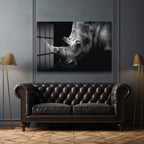 Heybetli Gergedan: Siyah Beyaz Modern Cam Tablo