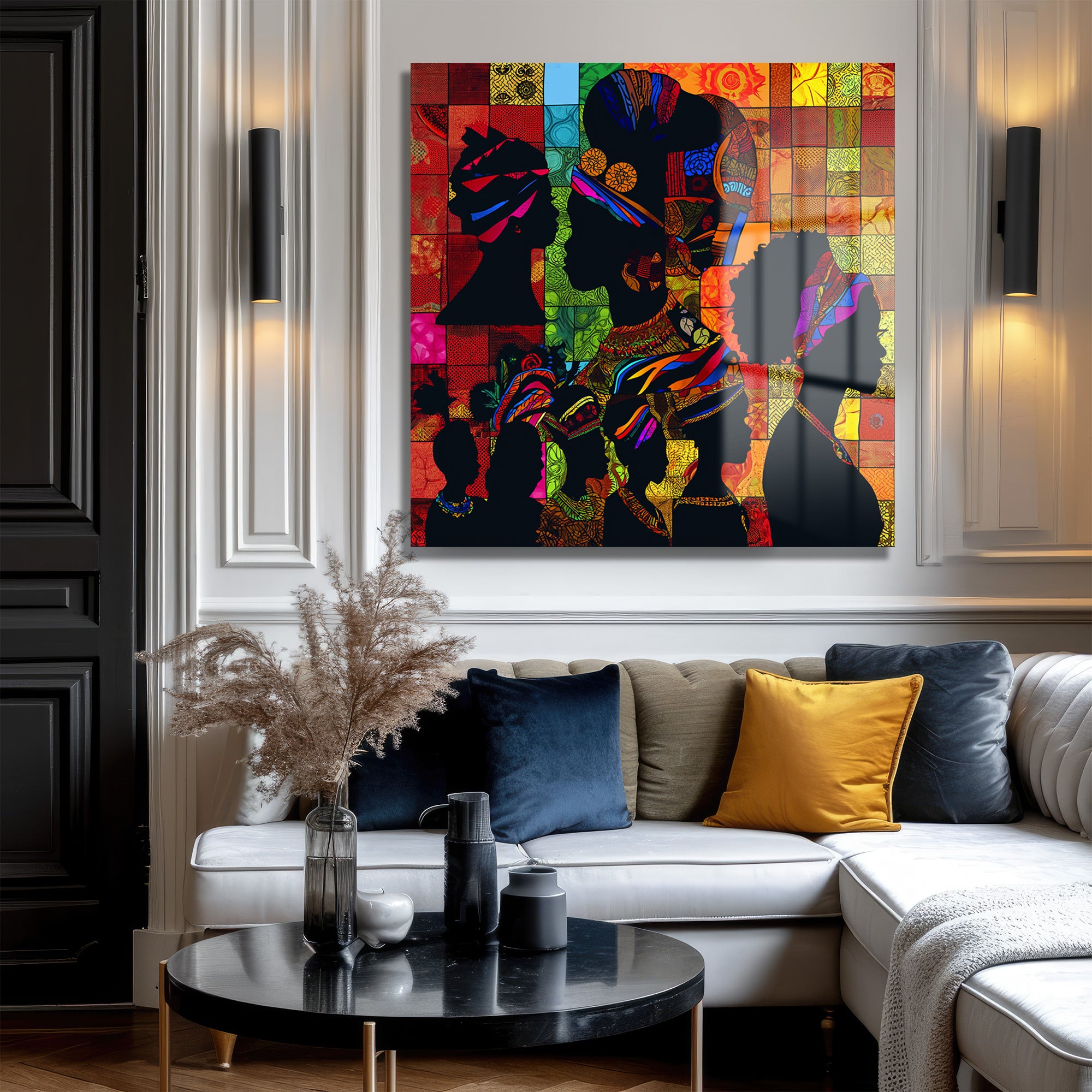 Afrika Kadınları Temalı Mozaik Sanat Cam Tablo