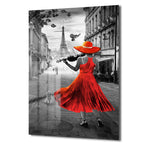 Paris'in Melodisi: Kırmızı Elbiseli Keman Çalan Kadın Cam Tablo