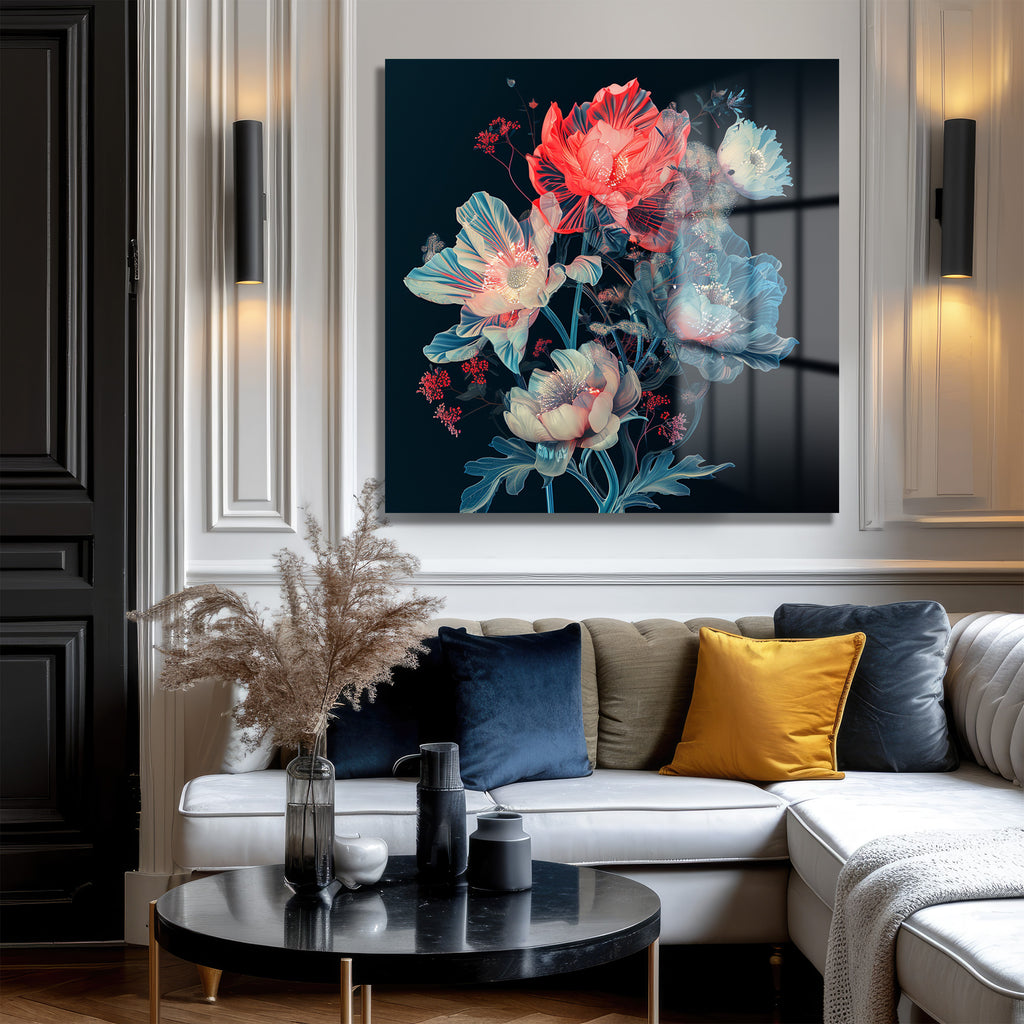 Büyüleyici Çiçek Buketi Modern Sanat Cam Tablo