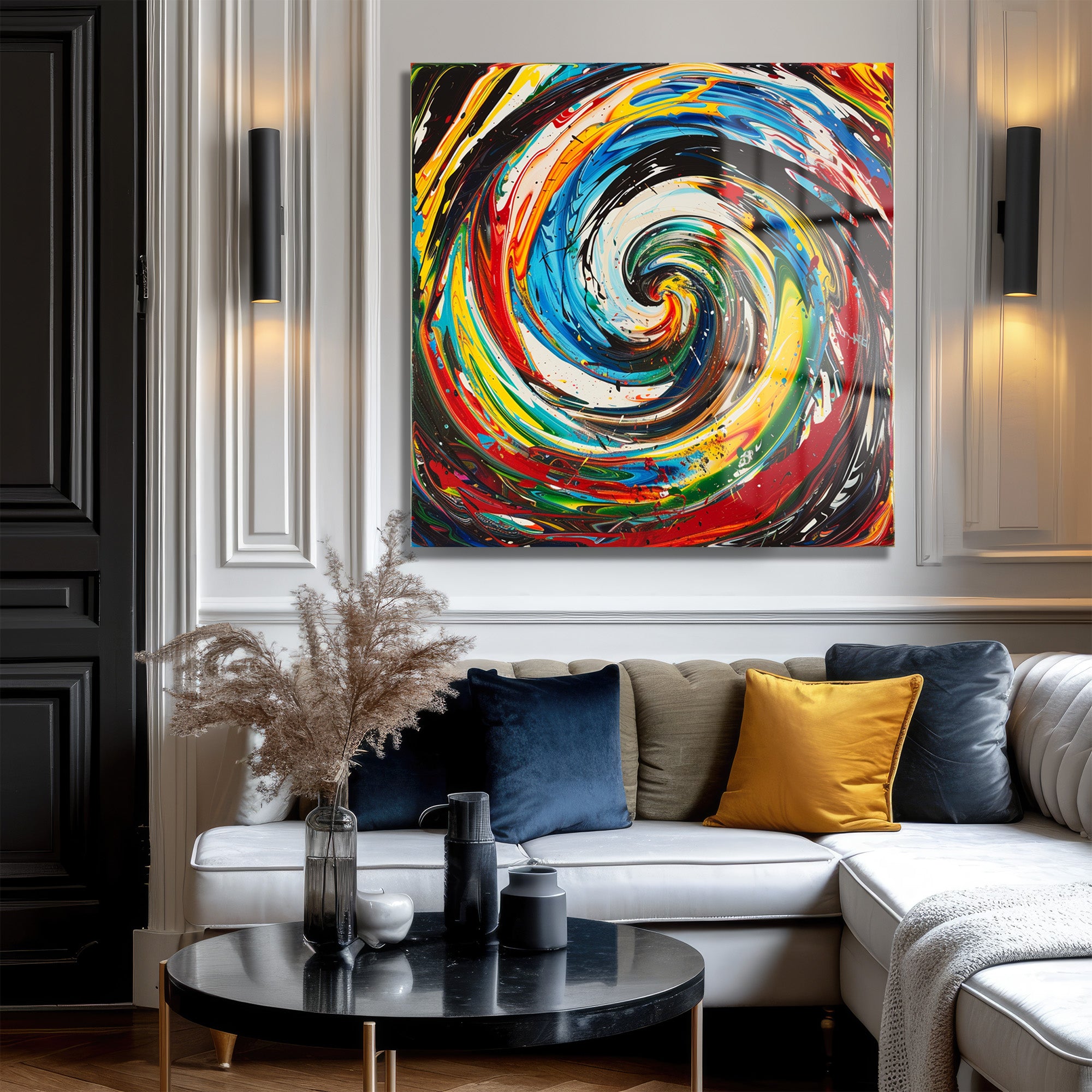 Renklerin Dansı Cam Tablo - Enerjik Soyut Sanat Eseri