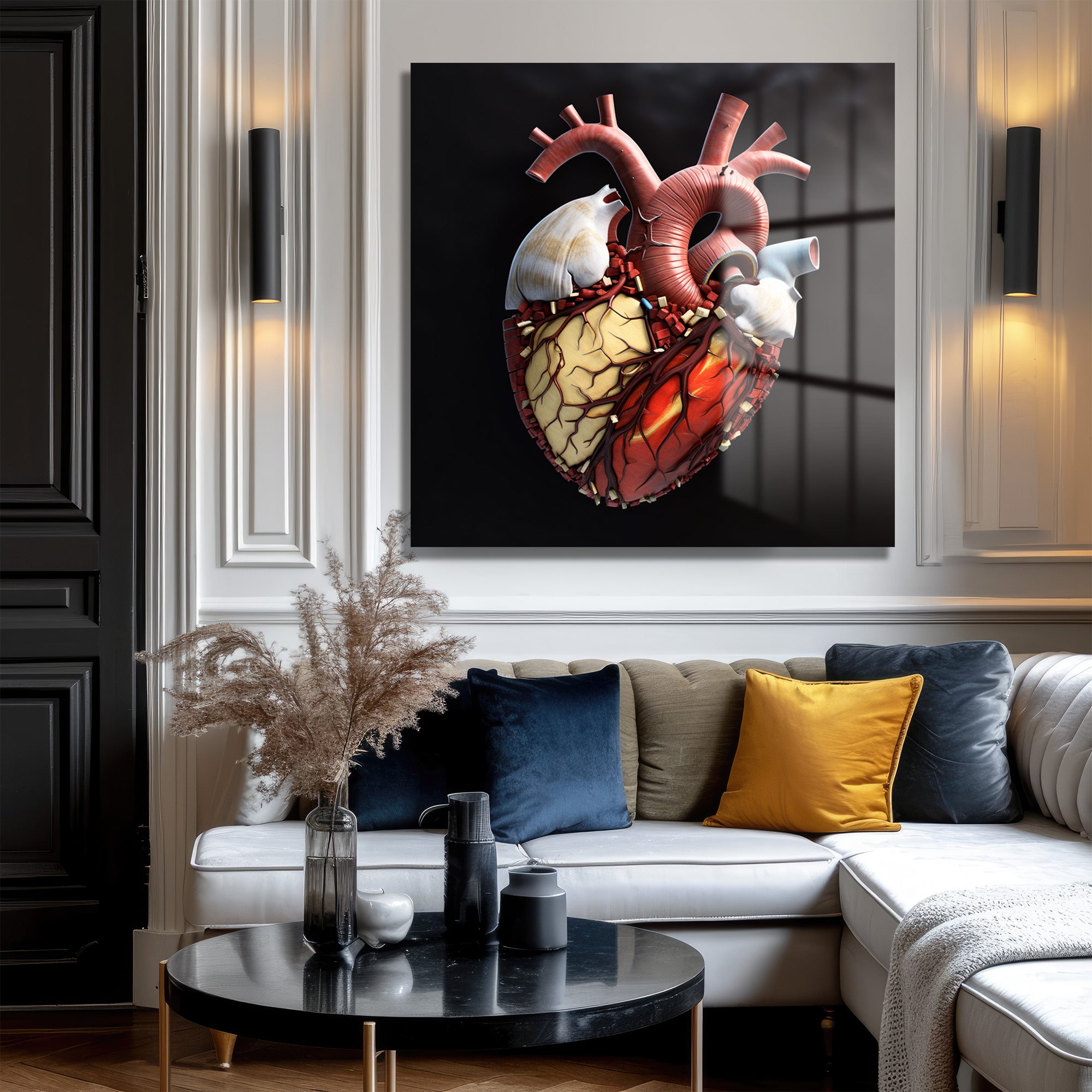Anatomik Kalp Sanatı Cam Tablo - Yaşamın Ritmini Evine Taşı