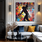 Enerjik Dansçı Silüeti Cam Tablo - Renk Patlaması Modern Sanat