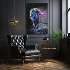 Neon Enerjili Aslan: Modern Sanat Temperli Cam Tablo