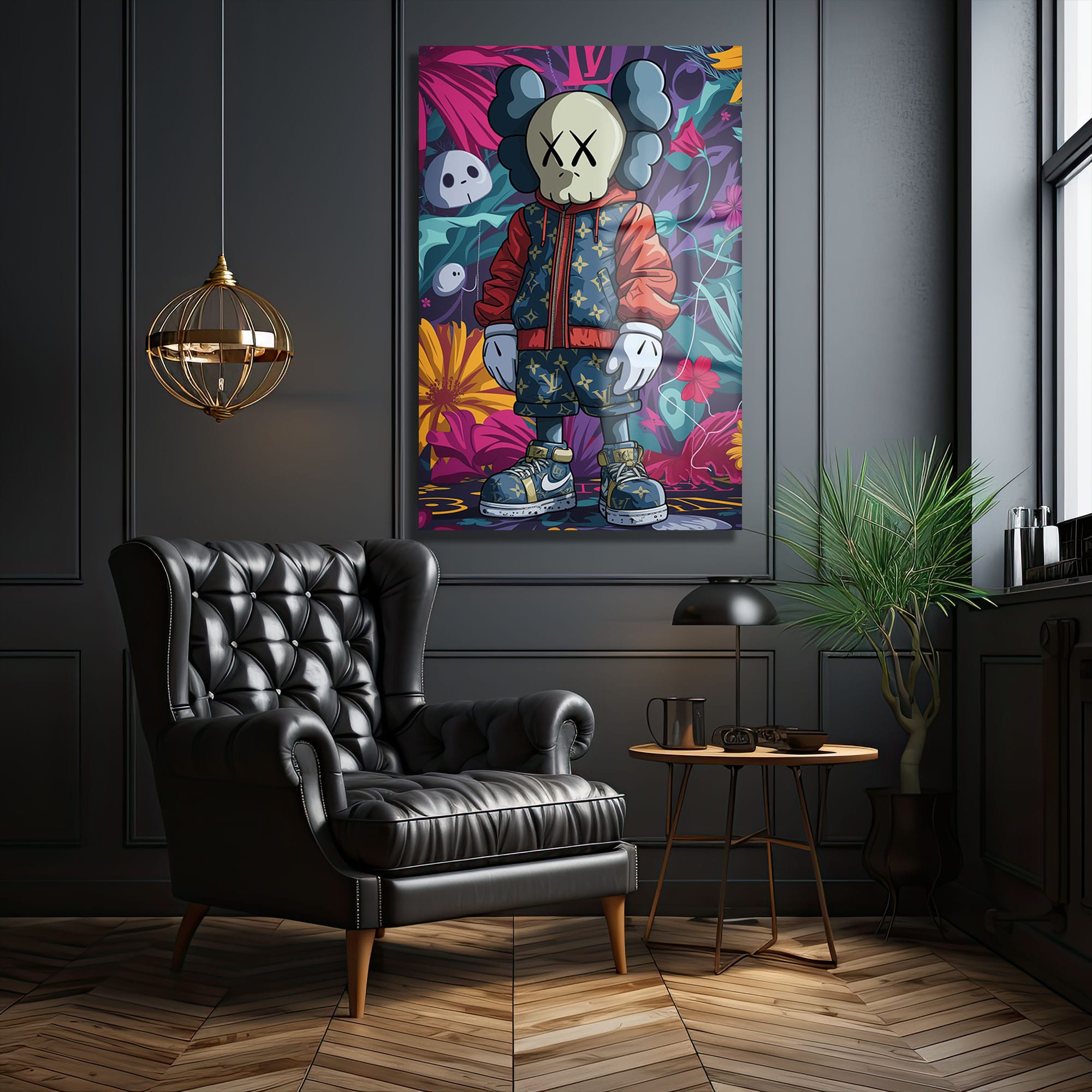 Urban Rüyalar Kaws Stili: Canlı Renkler Modern Cam Tablo