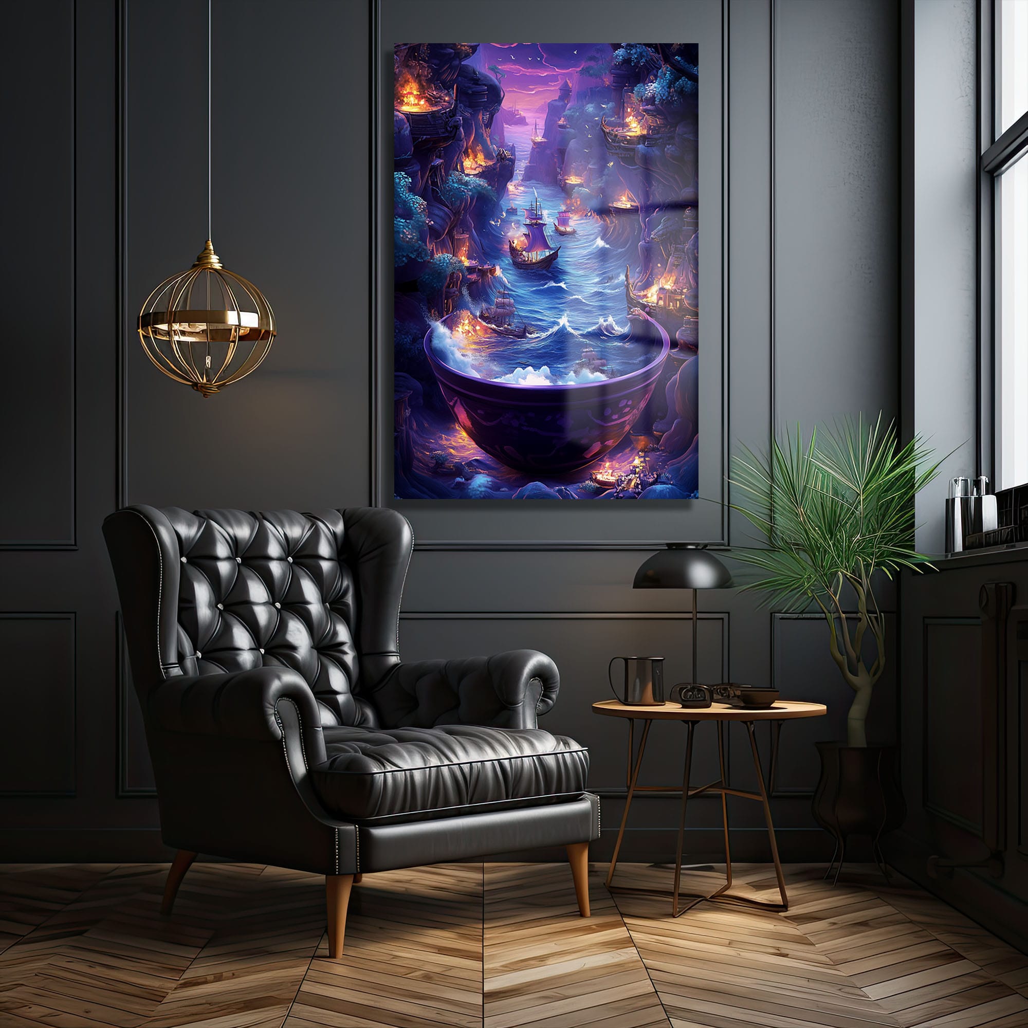 Büyülü Nehir Yolculuğu: Fantastik Manzara Temperli Cam Tablo