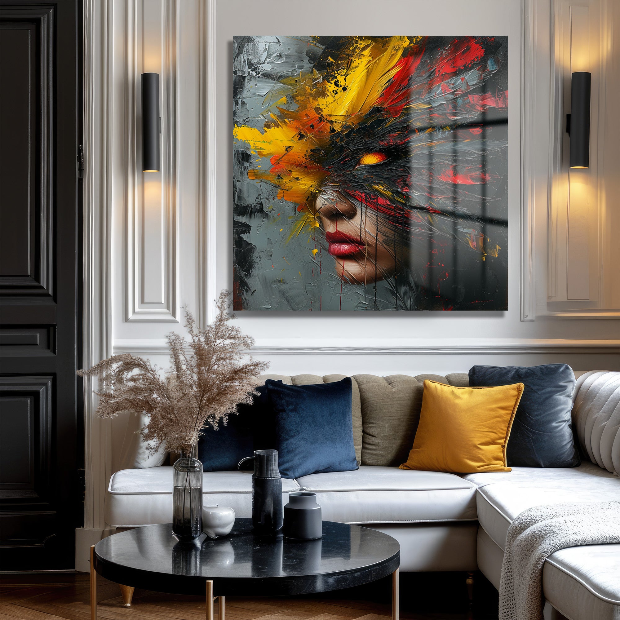 Ruhun Ateşi: Soyut Sanat Desenli Modern Cam Tablo