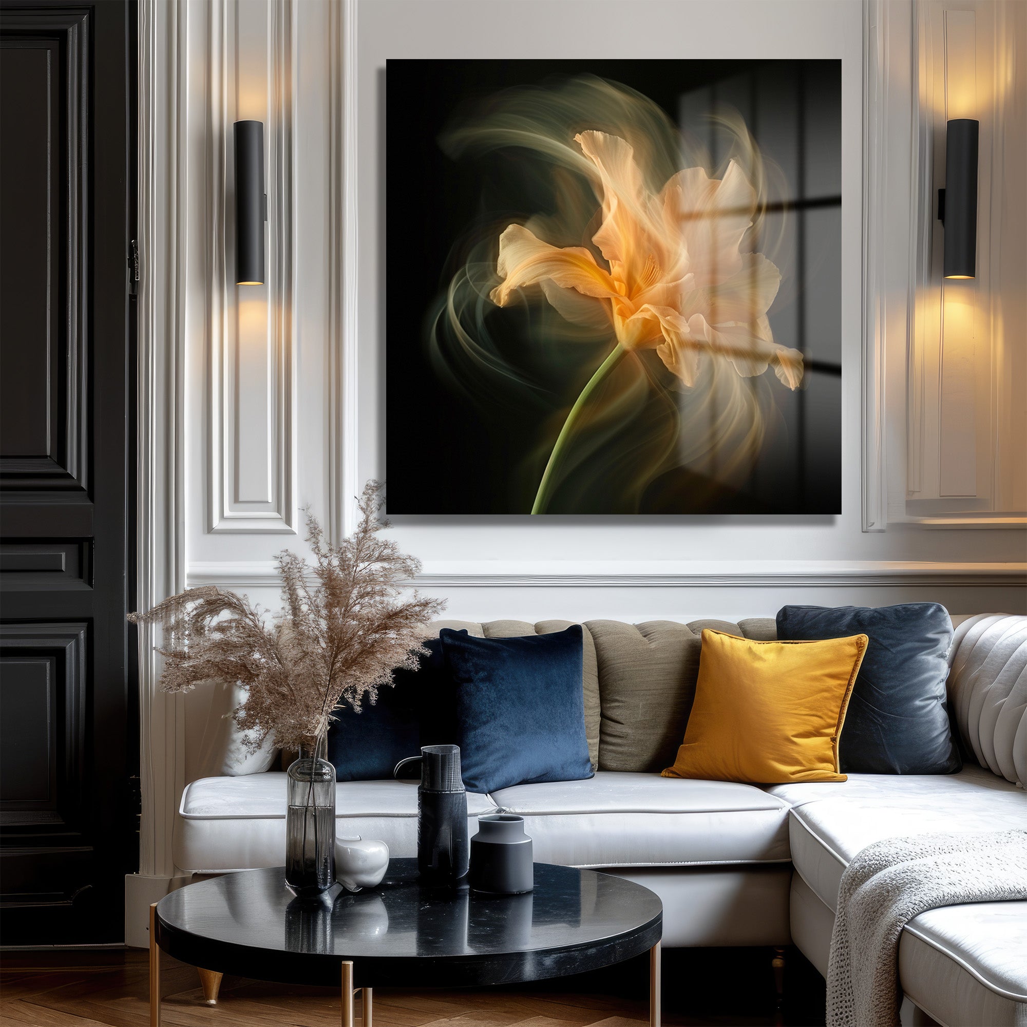 Ethereal Çiçek Dansı Cam Tablo - Işıltılı Sanat Eseri
