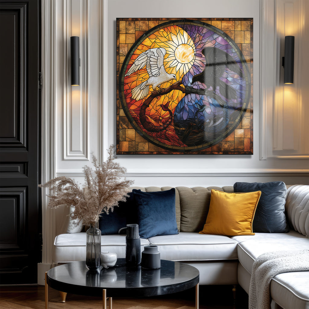 Yin Yang Stained Glass Cam Tablo: Denge ve Uyumun Sanatsal Dansı
