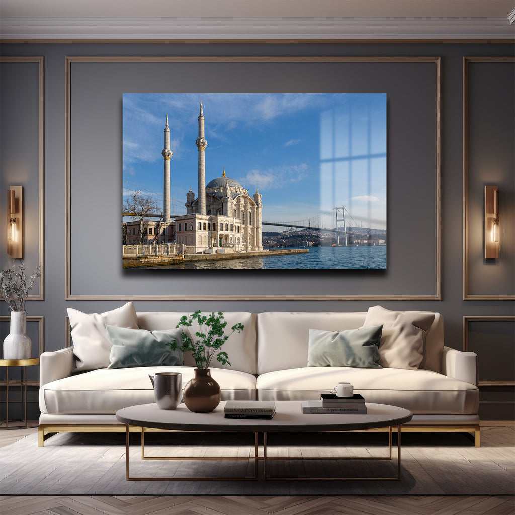 İstanbul'un Kalbinden: Ortaköy Camii ve Boğaz Köprüsü Cam Tablo