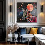 Uzaydaki Neon Zebra Temalı Dekoratif Cam Tablo