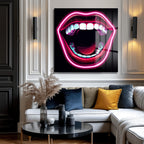 Neon Dudaklar Pop Art Cam Tablo - Enerjik Duvar Sanatı