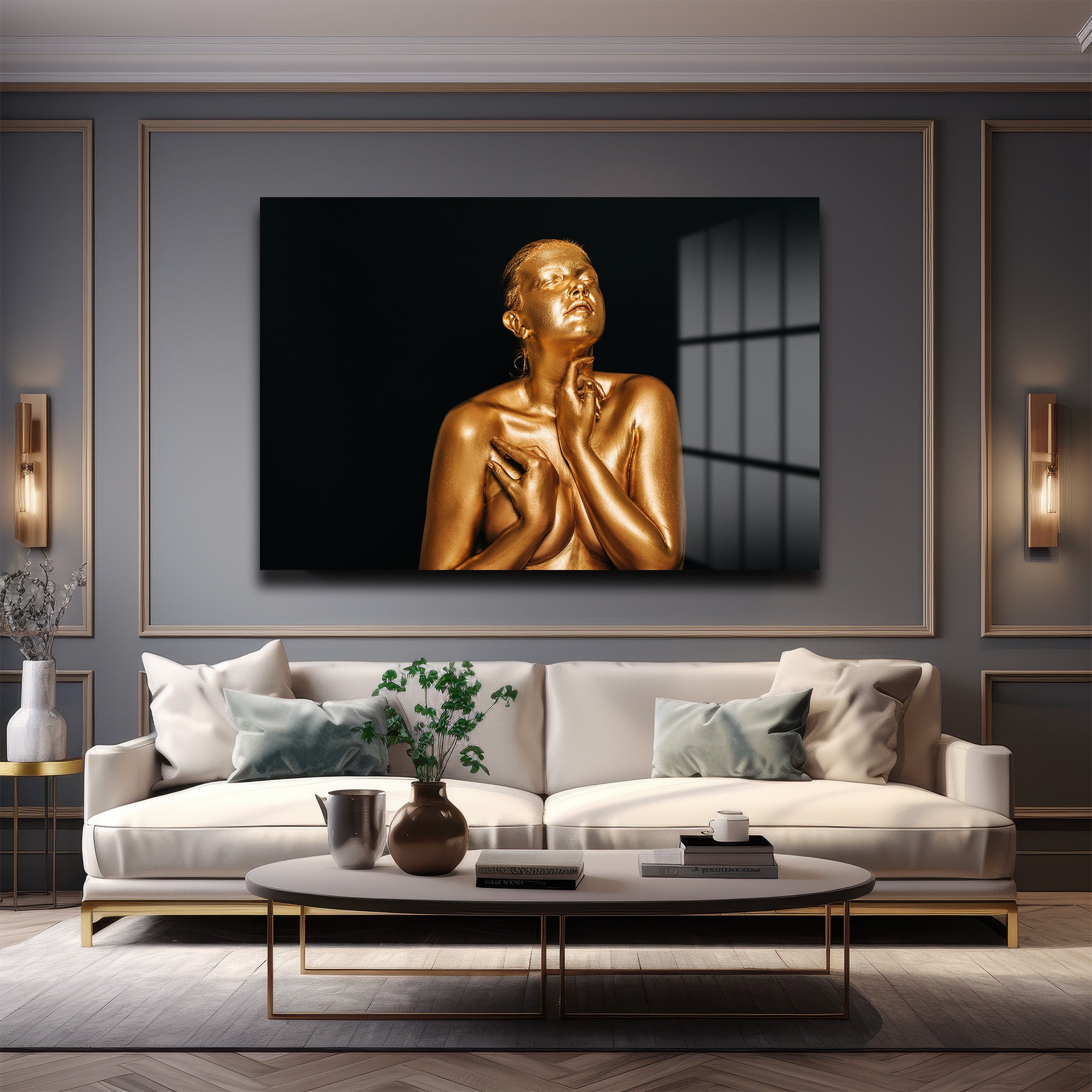 Altın Dokunuş: Modern Sanat Temperli Cam Tablo