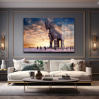 Efsanevi Troya Atı: Gün Batımında Destansı Cam Tablo