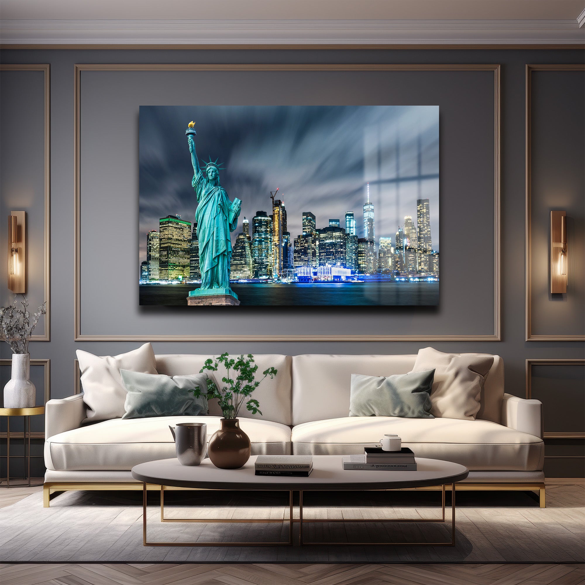 Özgürlüğün Şehri: New York Özgürlük Heykeli Manzaralı Cam Tablo
