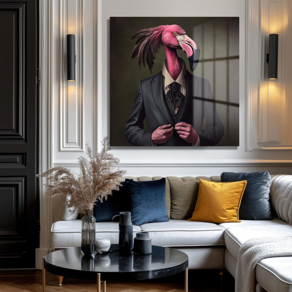 Flamingo Beyefendi: Pembe Zarafet Temalı Modern Cam Tablo