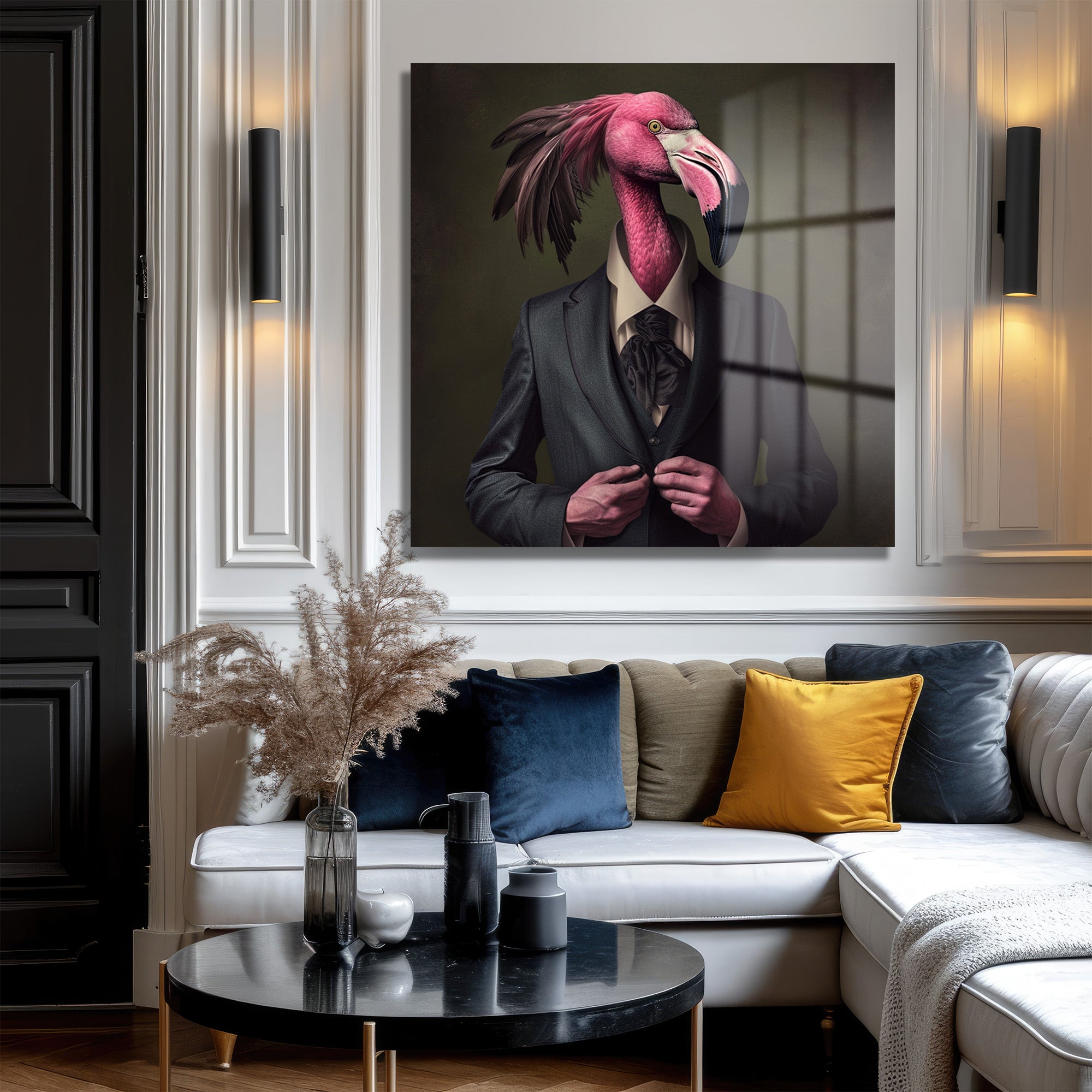Flamingo Beyefendi: Pembe Zarafet Temalı Modern Cam Tablo