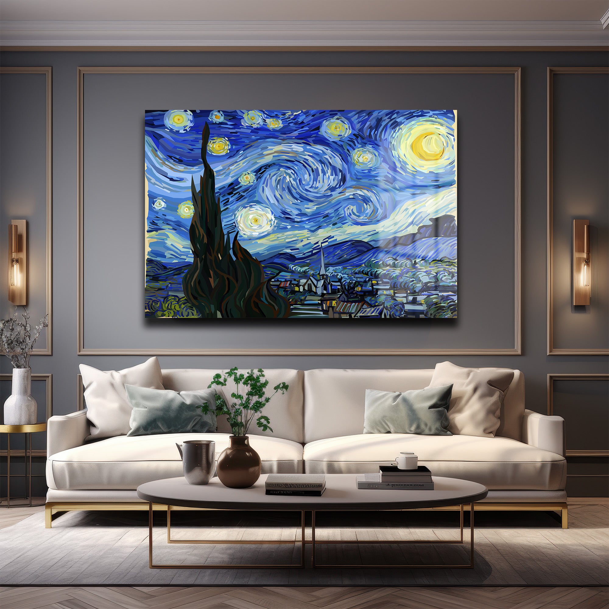 Yıldızlı Gece Cam Tablo: Van Gogh'un Büyülü Dokunuşu